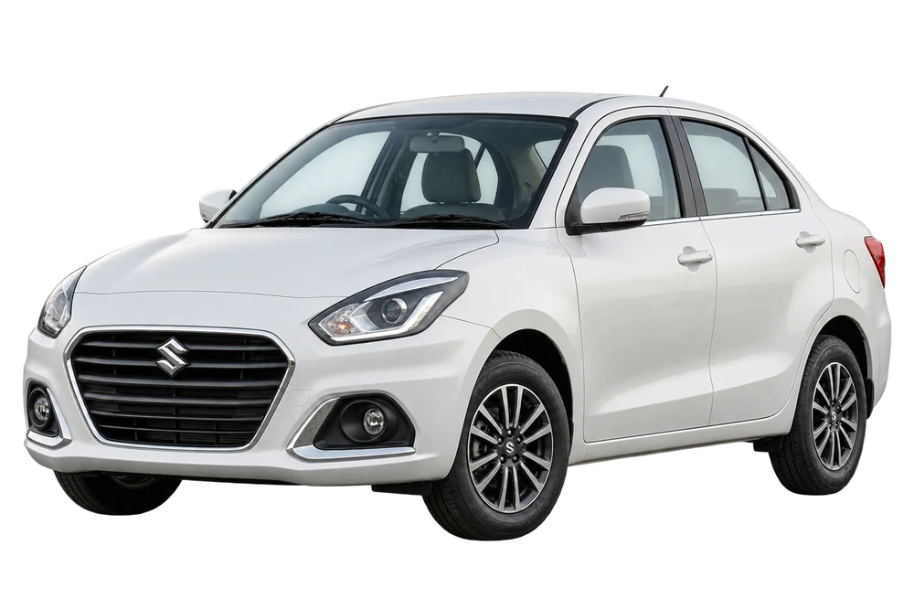 Maruti Dzire, front and side view