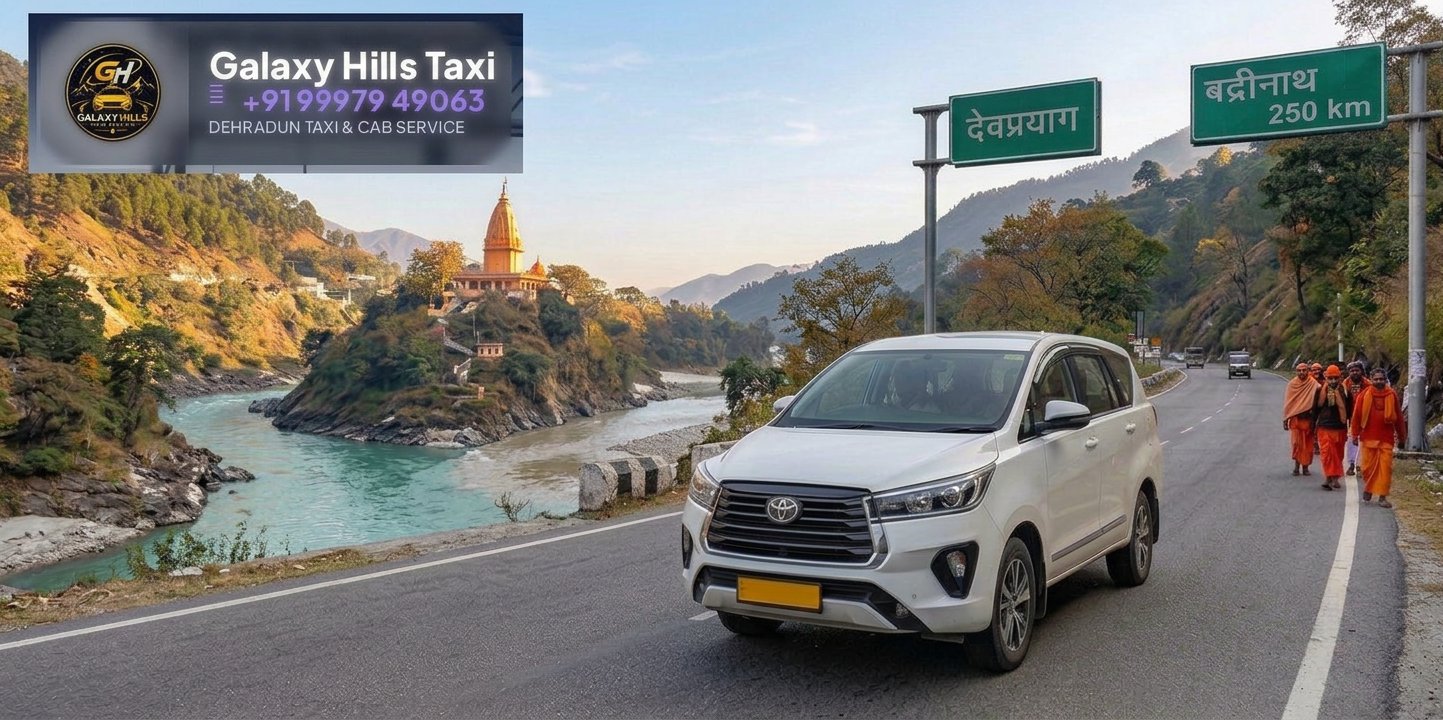 Galaxy Hills taxi on Char Dham highway at Devprayag
