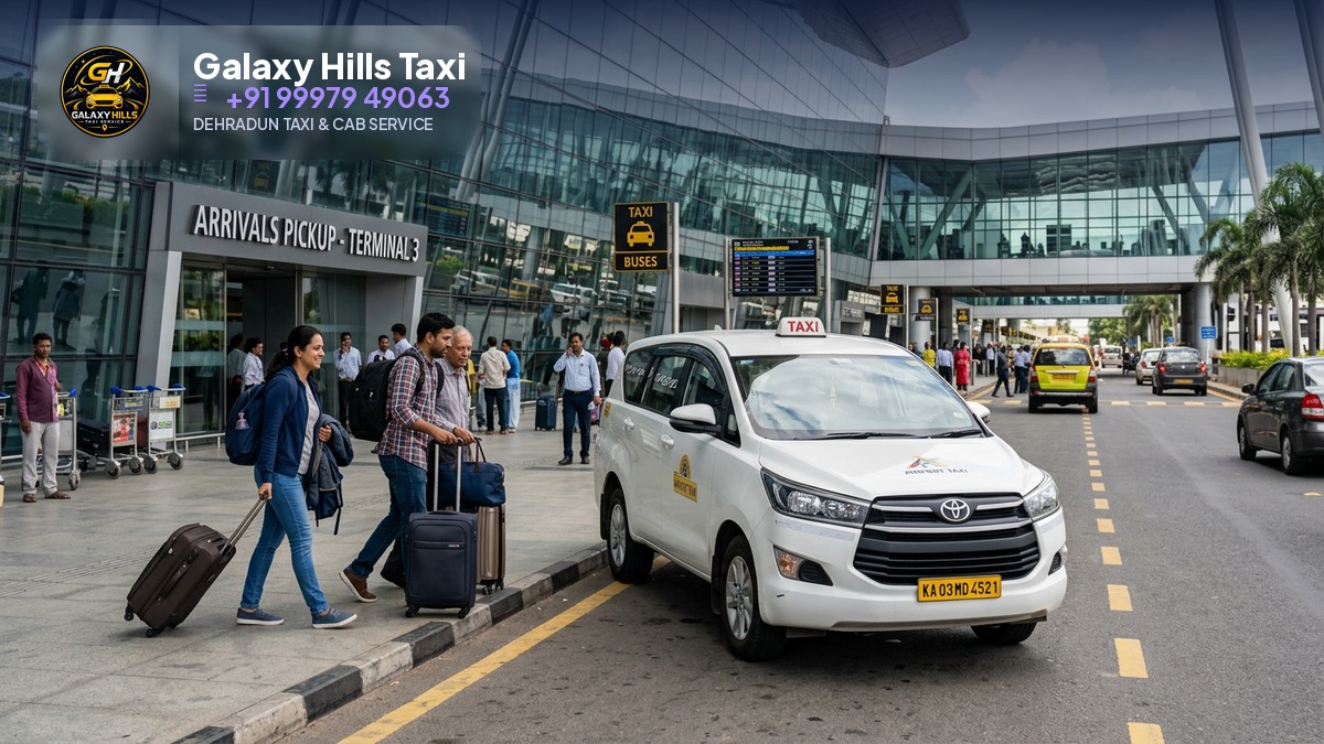 White Innova taxi at airport terminal pickup lane with travellers