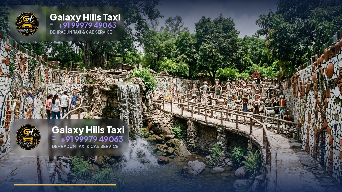 Chandigarh Rock Garden with mosaic sculptures and waterfalls