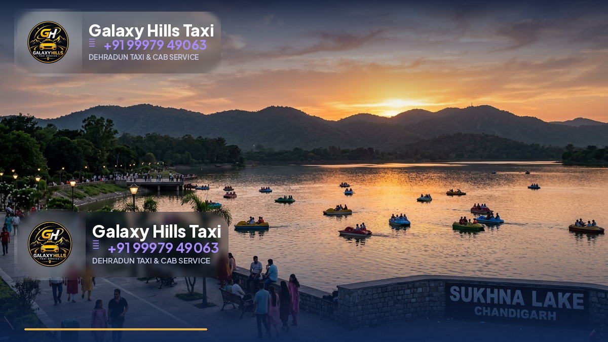 Sukhna Lake Chandigarh at sunset with paddle boats