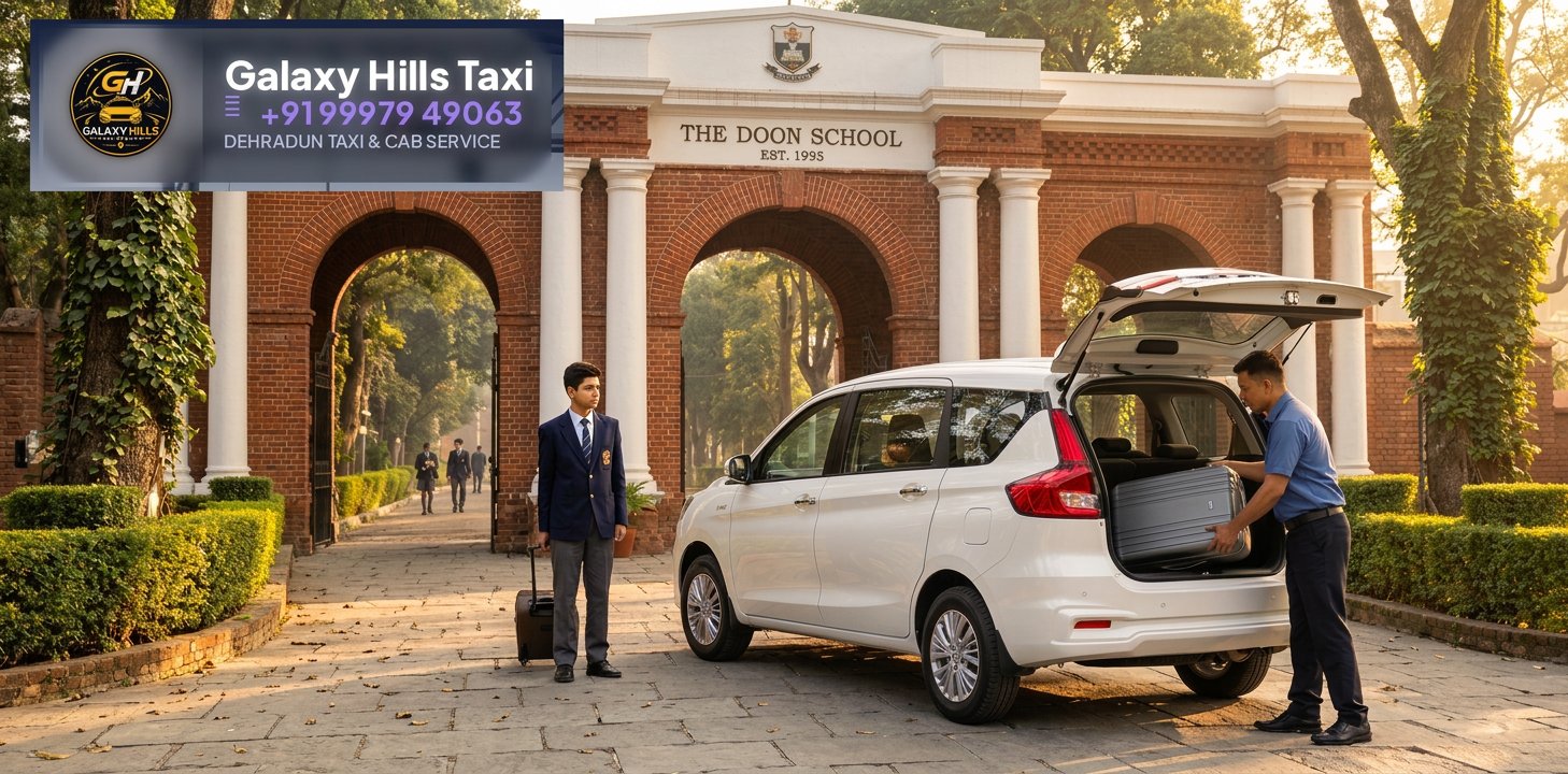 Galaxy Hills taxi at The Doon School gate Dehradun