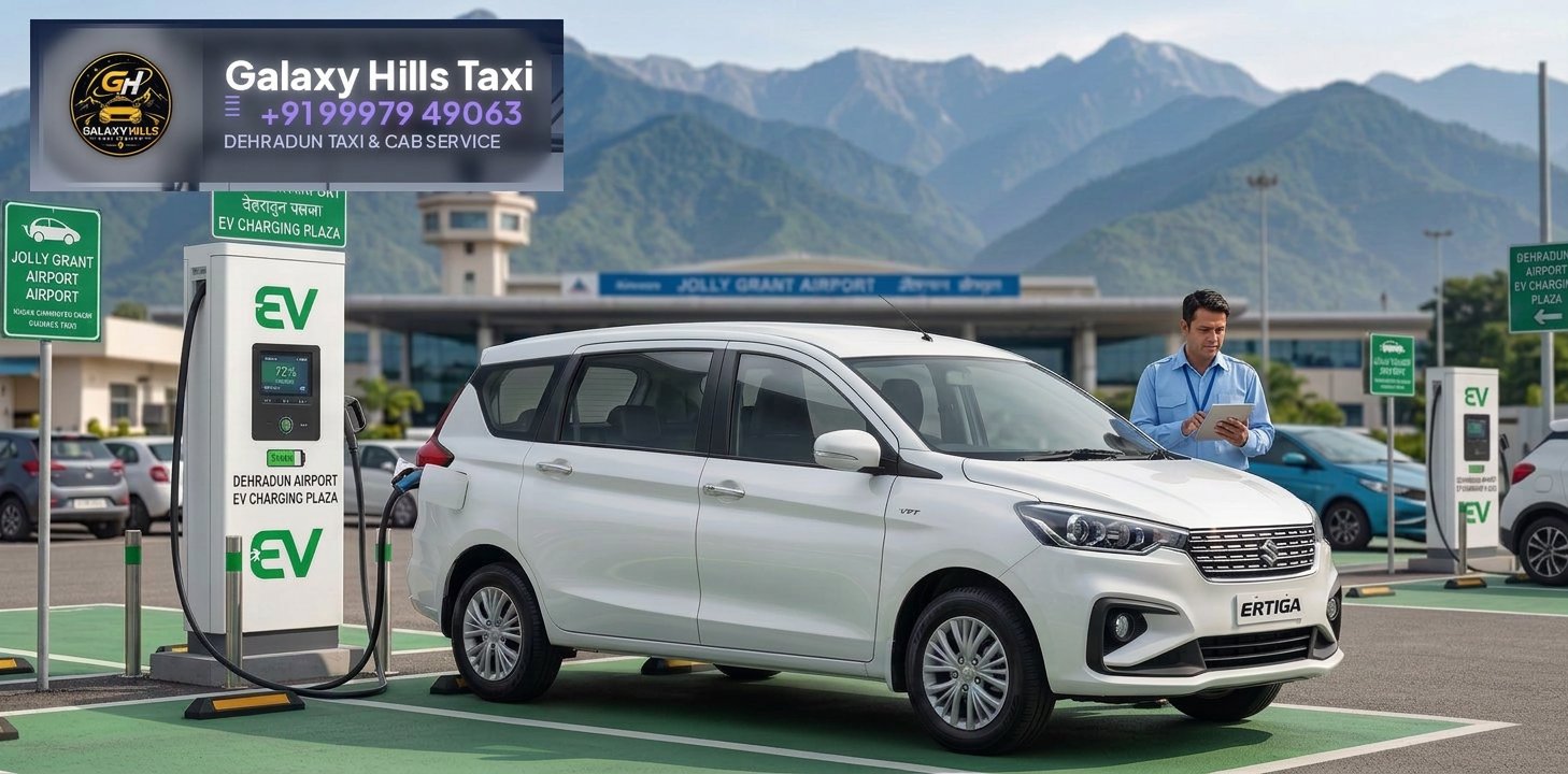 Galaxy Hills Ertiga at EV charging plaza near Jolly Grant Airport