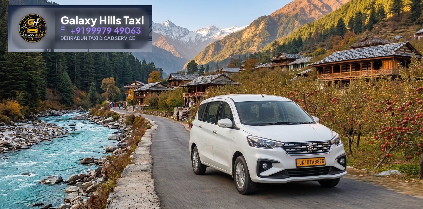Galaxy Hills taxi in Harsil valley with Bhagirathi river