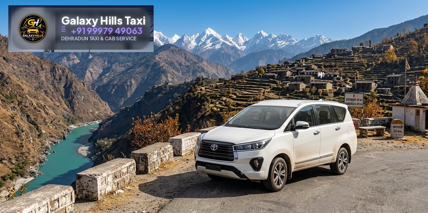 Galaxy Hills Innova Crysta on Pithoragarh-Dharchula highway with Panchchuli peaks