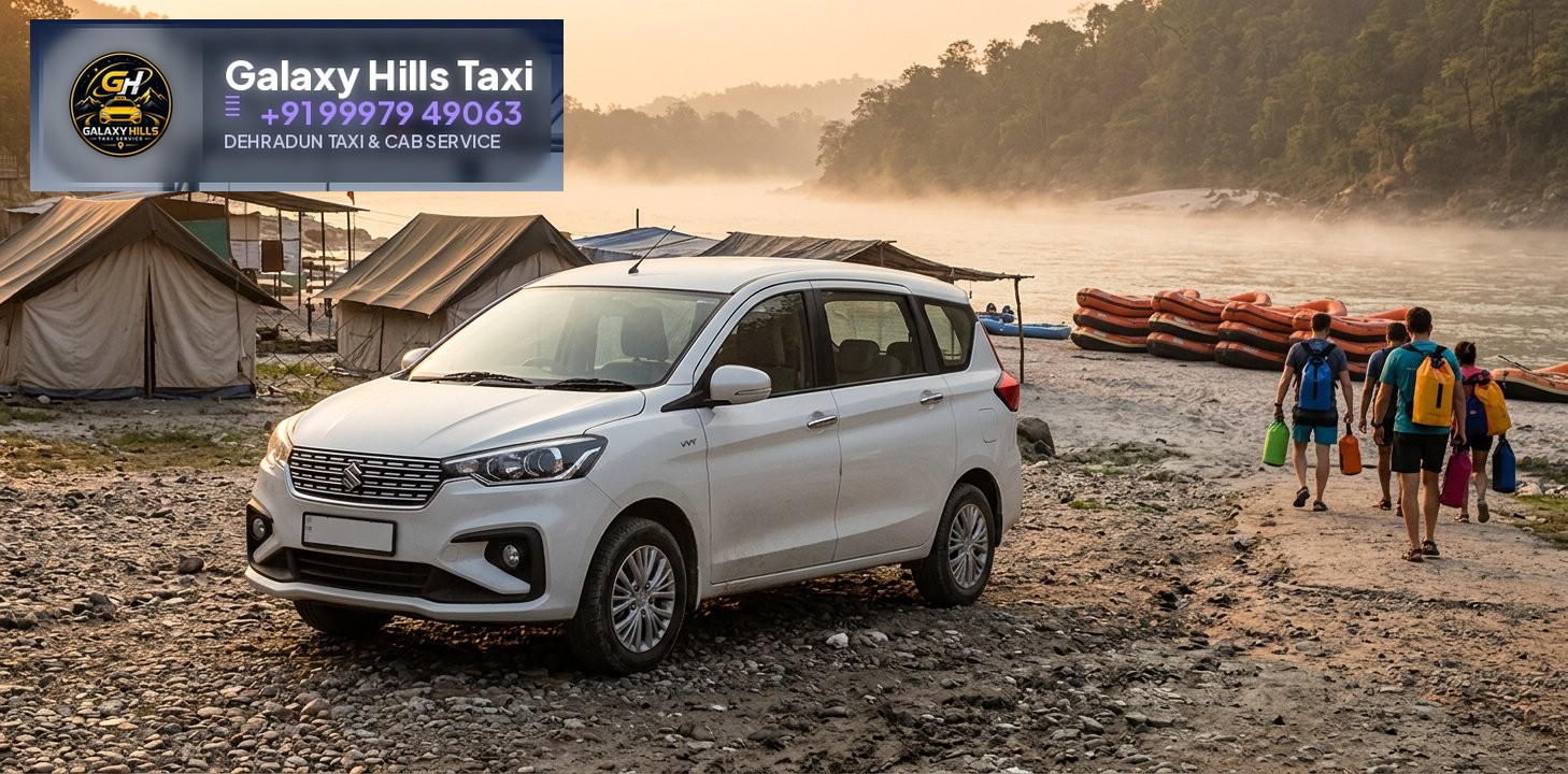 Ertiga at Shivpuri rafting beach at misty sunrise